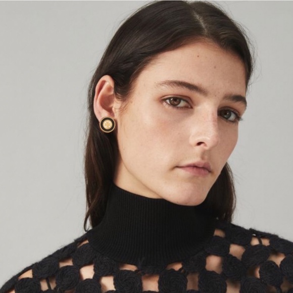 TORY BURCH • Black Milgrain Logo Stud Earrings - Picture 2 of 3